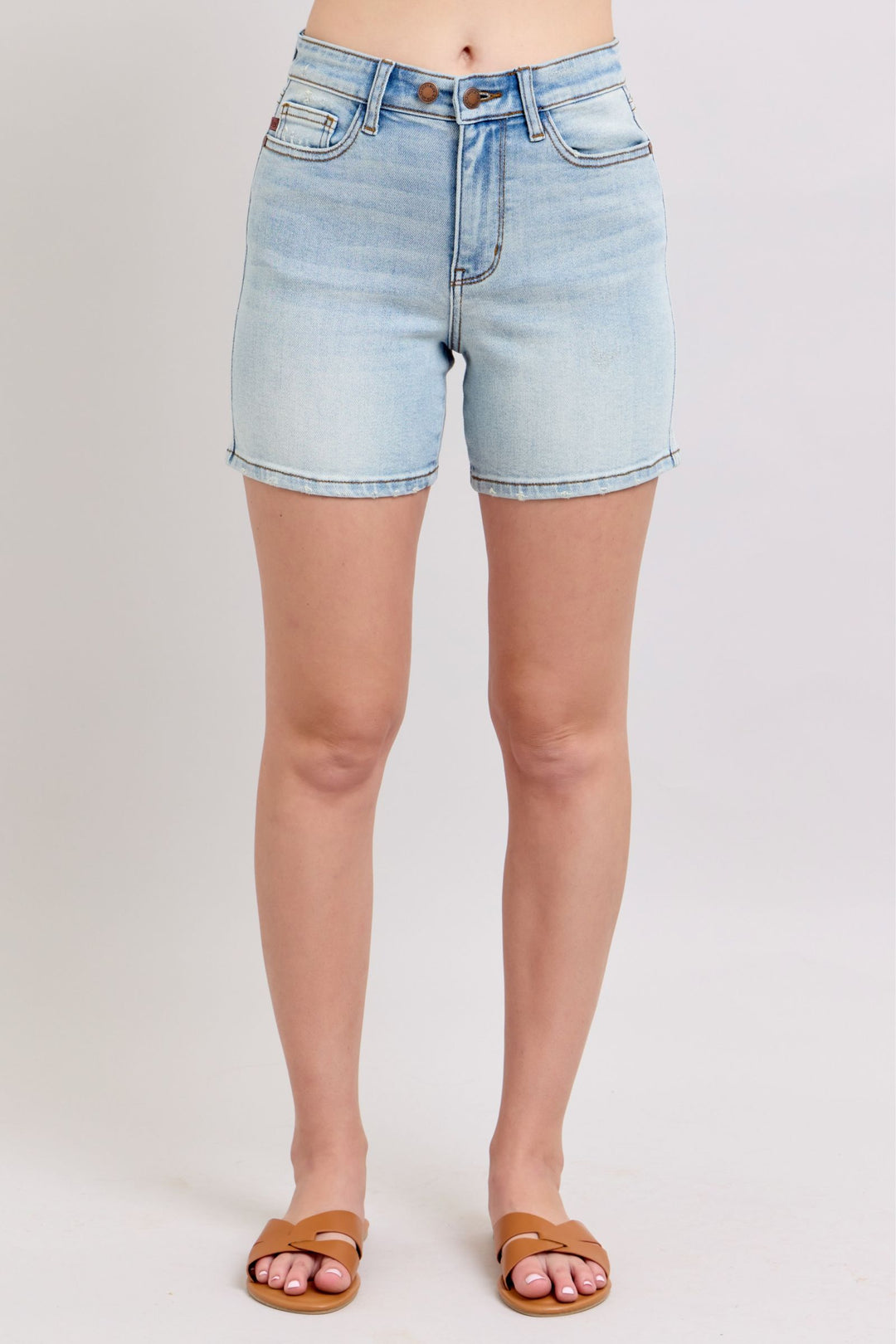Light Judy Blue Full Size 2 Button Denim Shorts With Pockets Plus Size 1