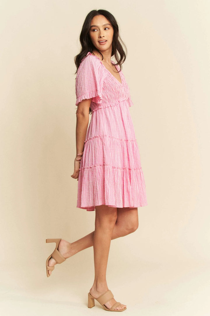 Davi Dani Jacquard Checker Smocking Tiered Dress