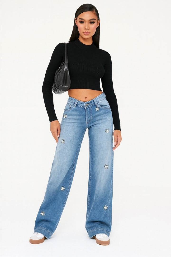 Light Wash Gary Low Rise Light Wash Diamond Star Accents