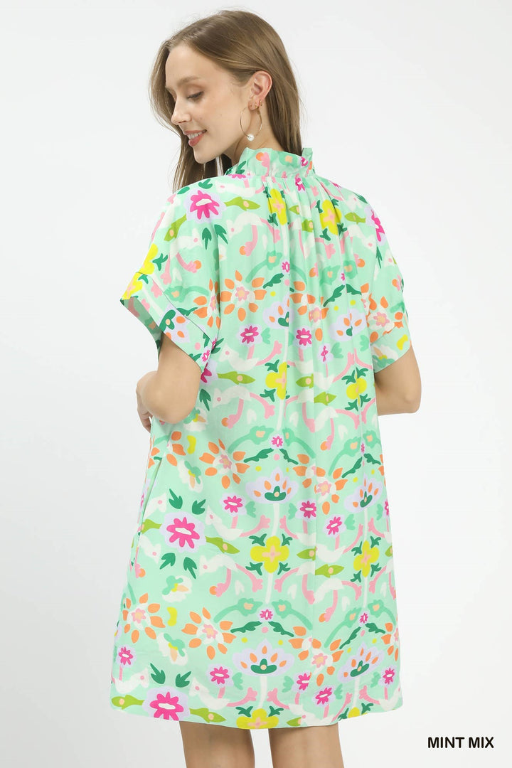 Mint Mix Umgee Abstract Floral Shift Dress
