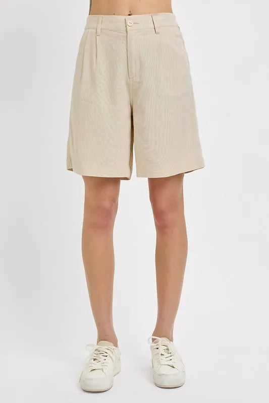 Taupe Risen High Rise Pleated Front Shorts 1