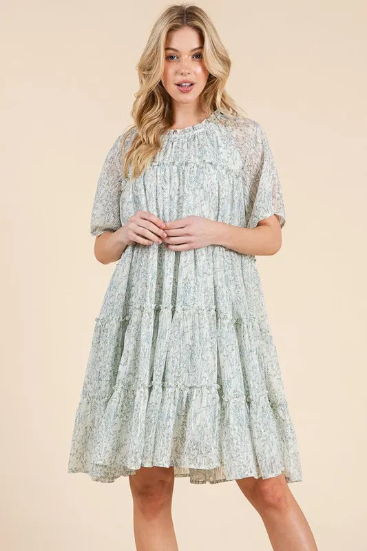 Lime N Chili Ditsy Floral Print Sheer Ruffle Detail Mini Dress 1