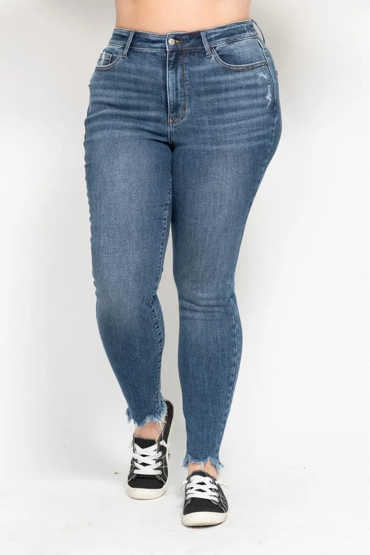 Medium Judy Blue Plus Size High Waist Skinny With Destroy Shark Bit Hem
