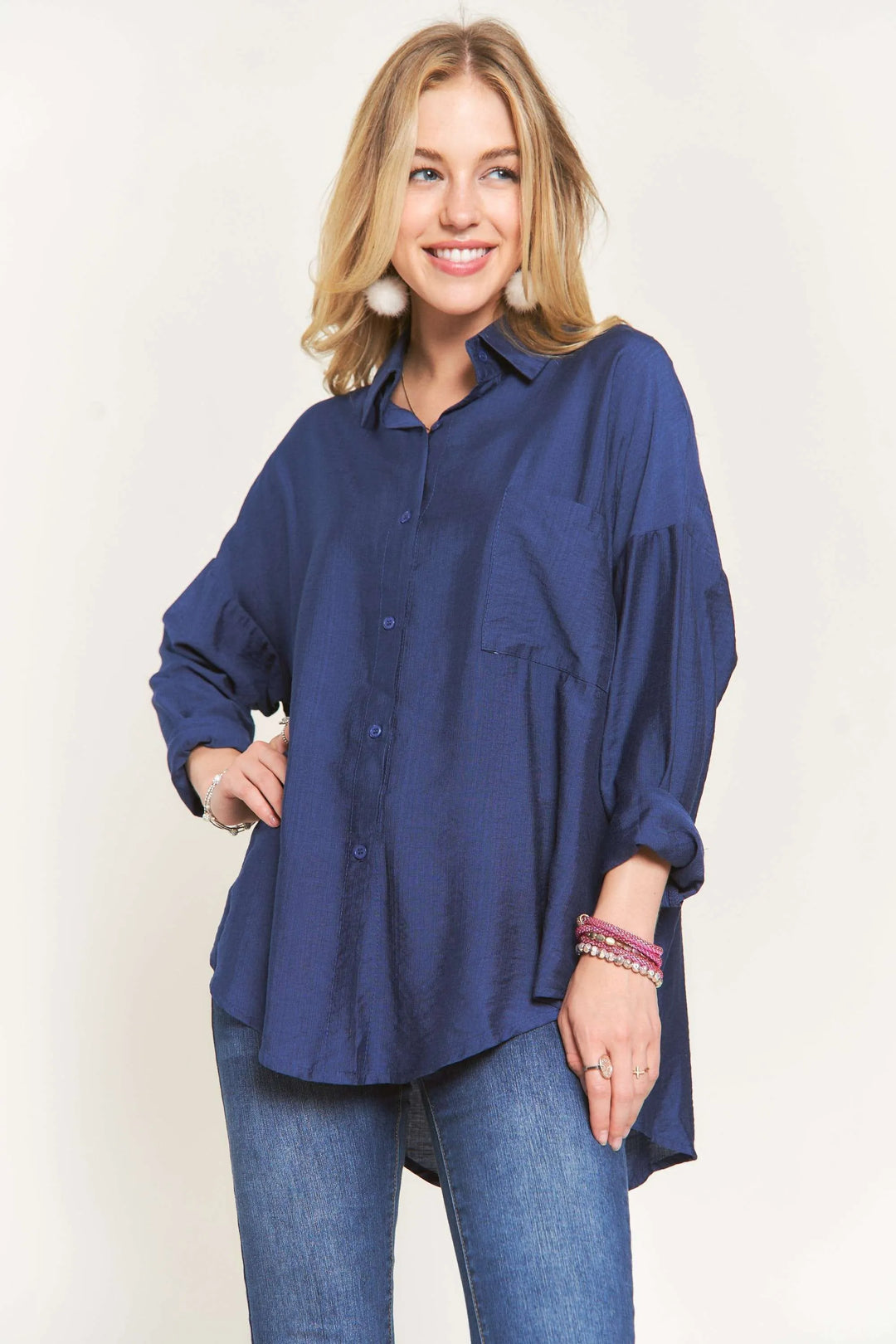 Navy Adora Button Down Linen Shirt