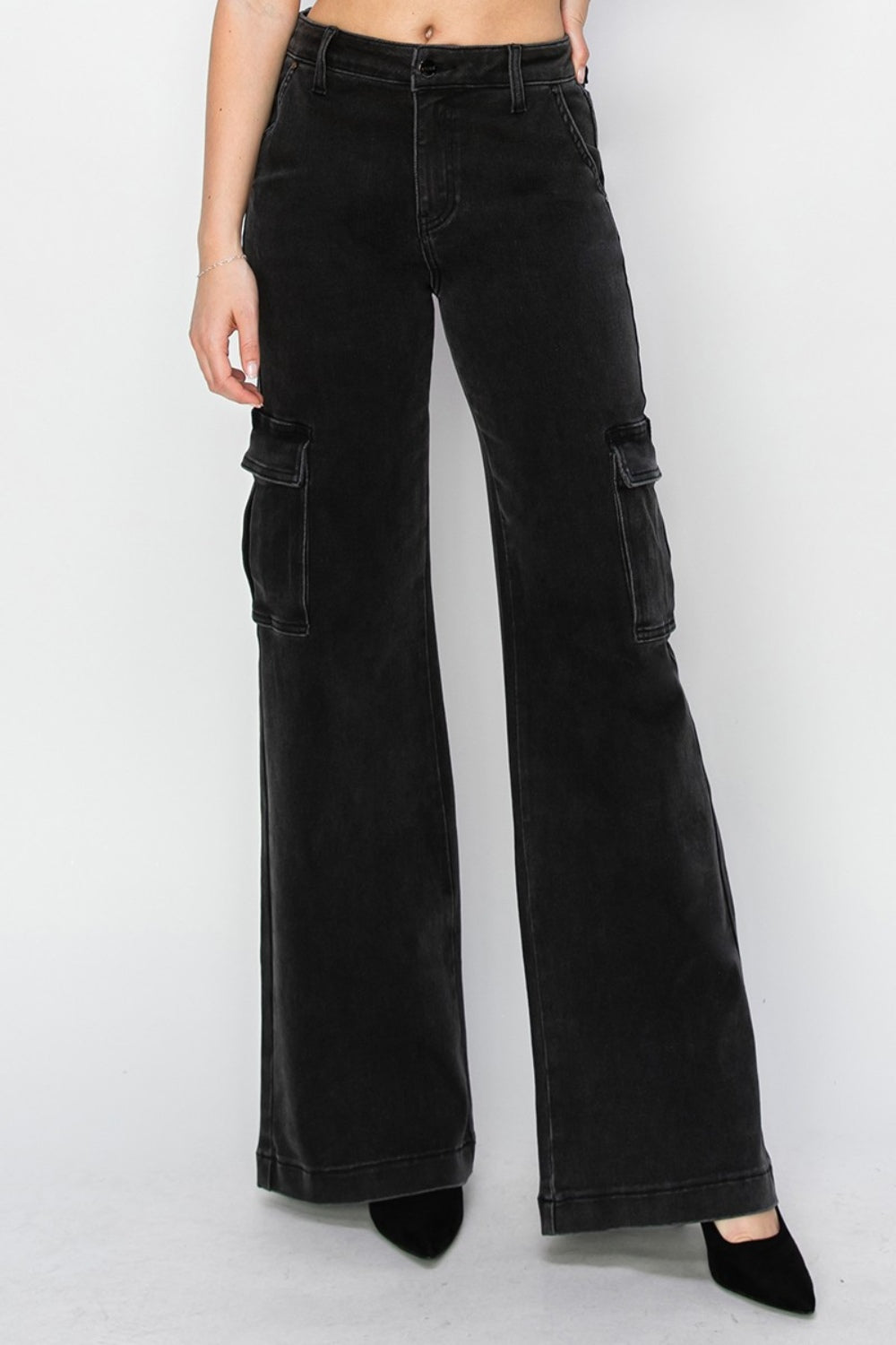 Black Risen Full Size High Rise Wide Leg Cargo Jeans 2