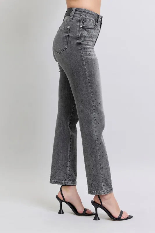 Gry Judy Blue Full Size High Waist Rhinestone Straight Jeans Plus Size