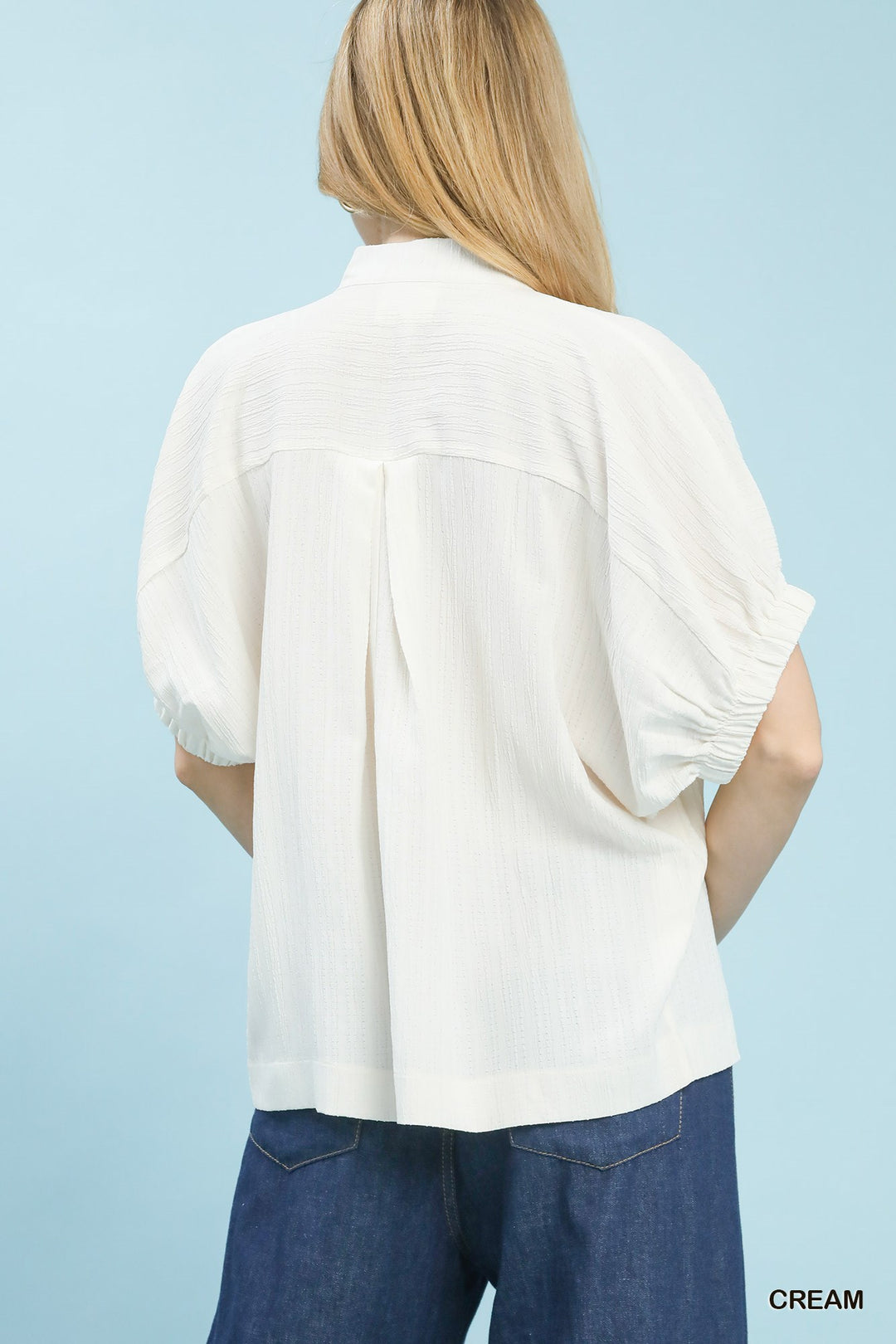 Cream Umgee Textured V Neck Blouse 1