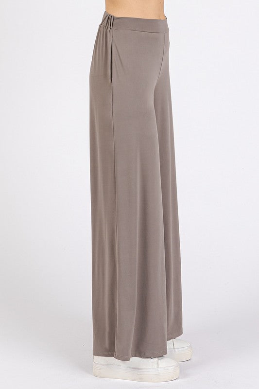 Smokey Taupe Mittoshop Yoga Air Stretch Elastic Waist Wide Leg Pants 2