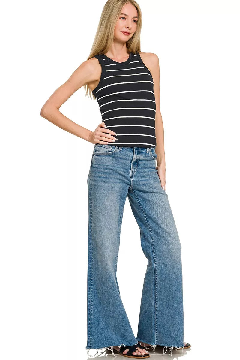 Black Zenana Striped Round Neck Tank Top