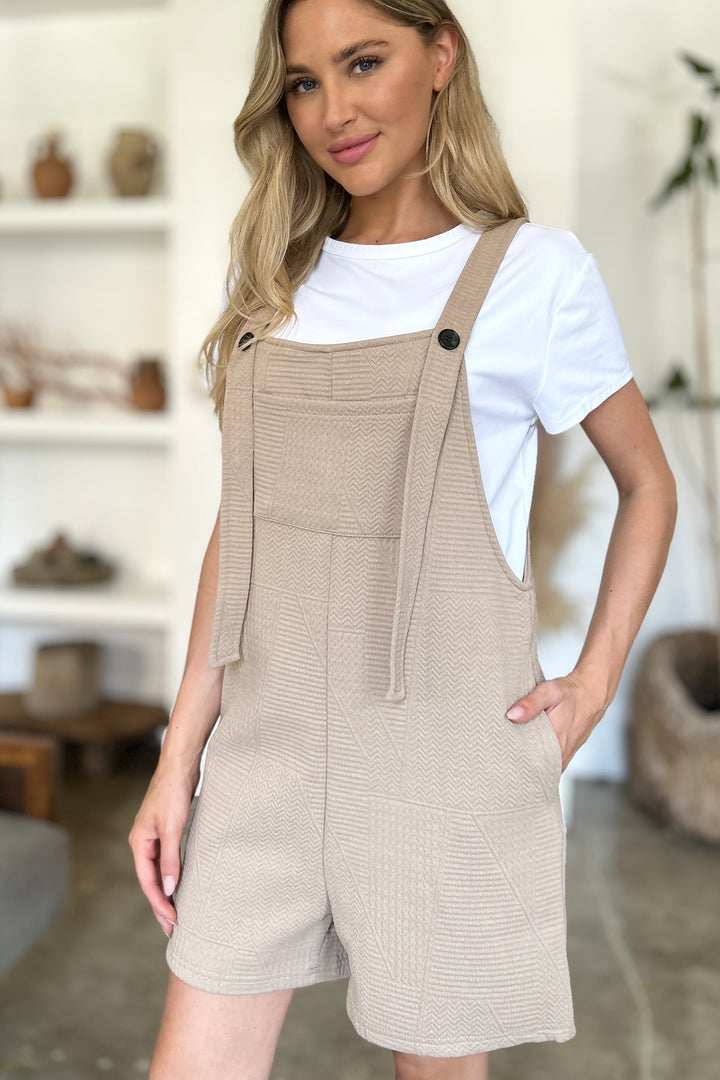 Khaki Double Take Full Size Texture Sleeveless Romper