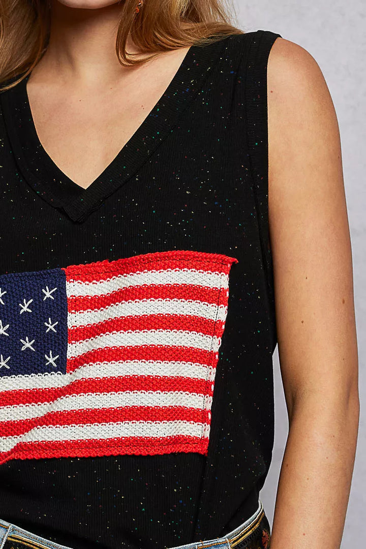 Pol V Neck Ribbed Tank With American Flag Patch And Star Back Patch 1