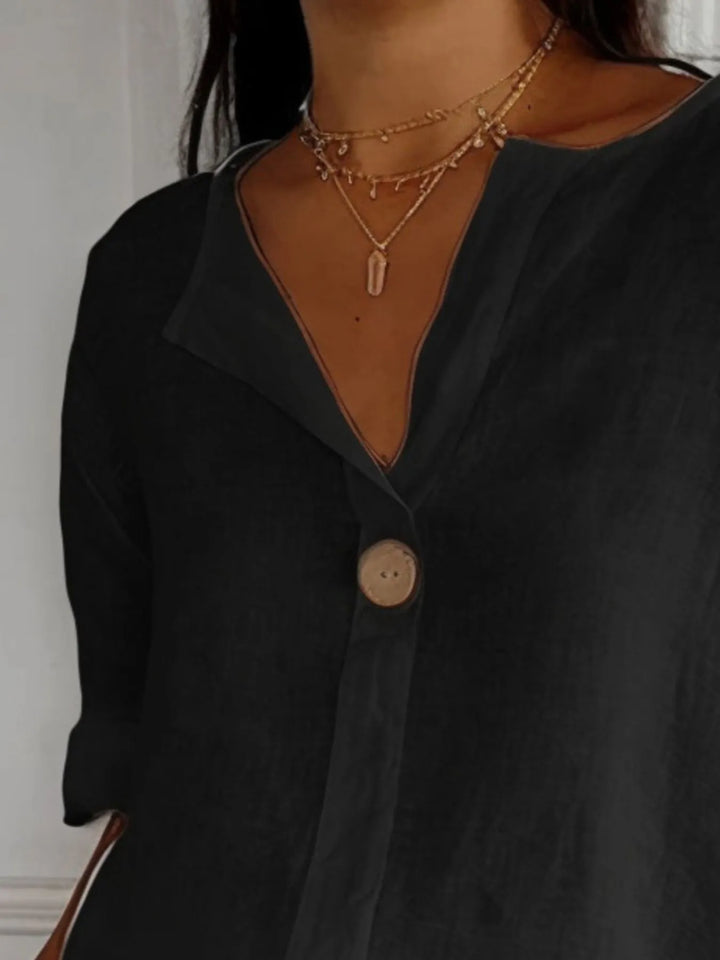 Apricot Full Size Linen Blend Notched Blouse Plus Size