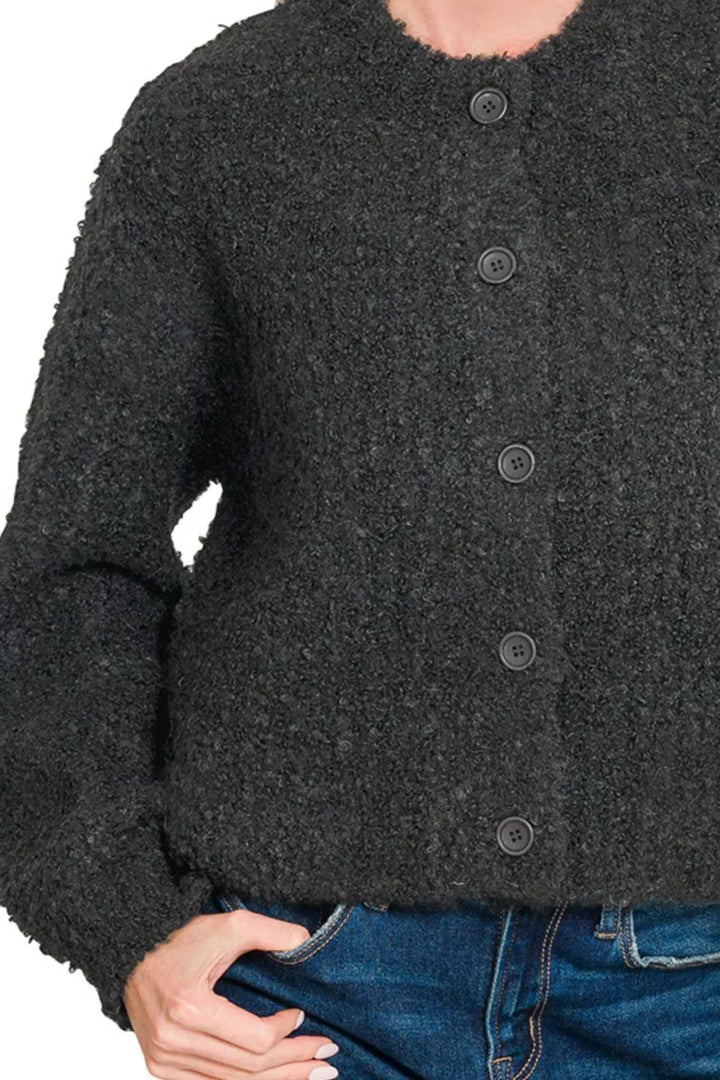 Black Zenana Button Down Wool Cardigan Sweater