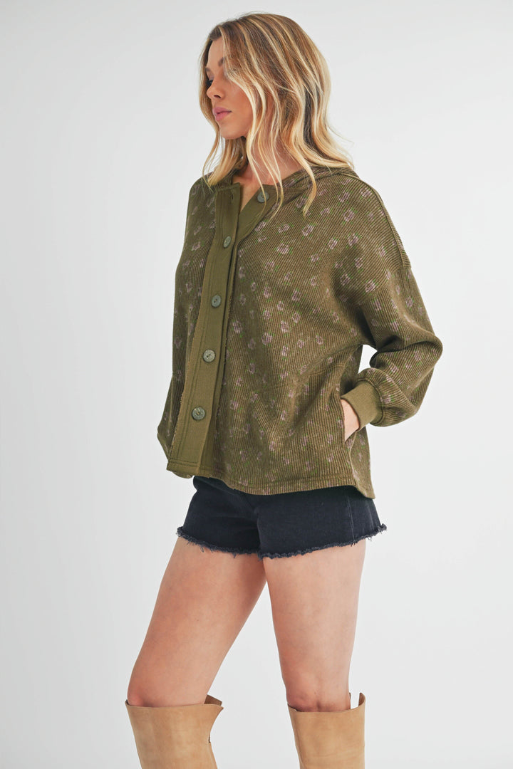 Aemi Co Floral Button Up Hooded Jacket