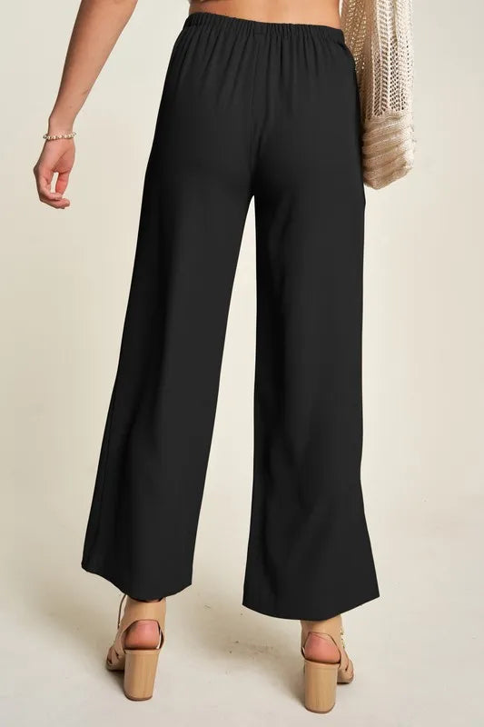 Black Davi Dani Wide Leg Mid Rise Pants