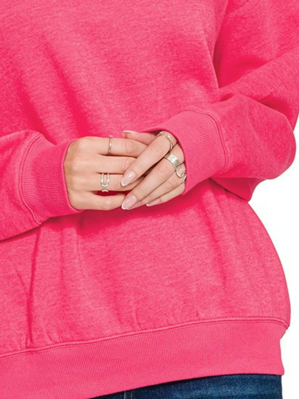 Fuchsia Zenana Fleece Crewneck Long Sleeve Sweatshirt 3