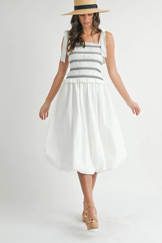 Off White Mable Smocked Bodice Bubble Midi Dress 1