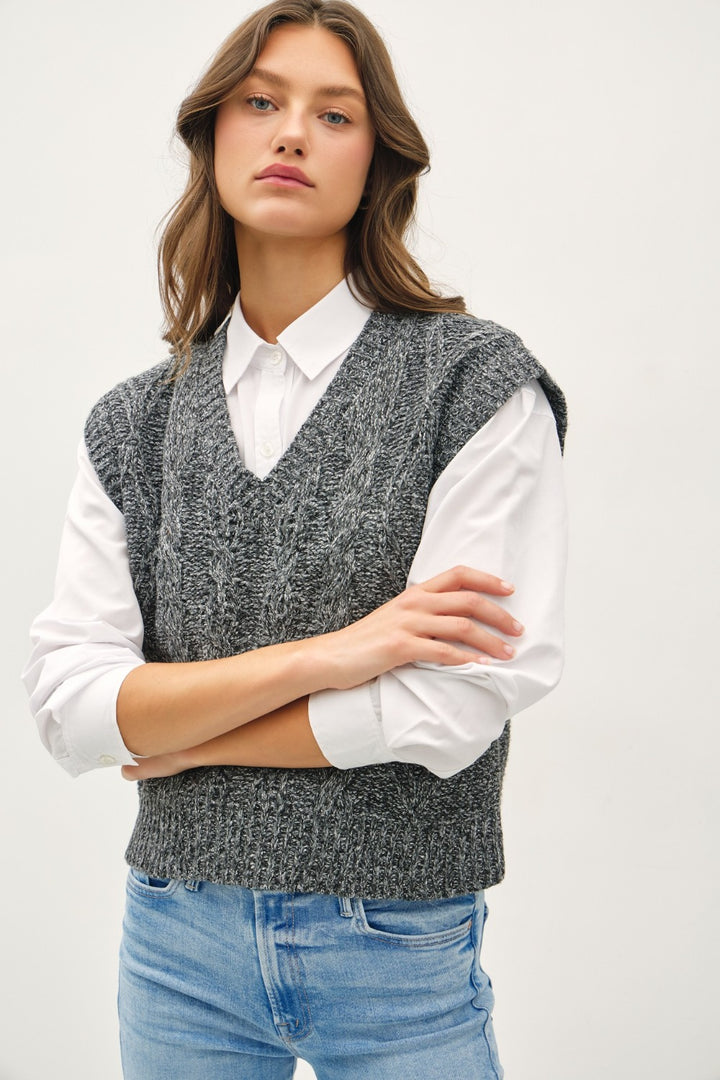 Charcoal Be Cool Cable Knit V Neck Sweater Vest