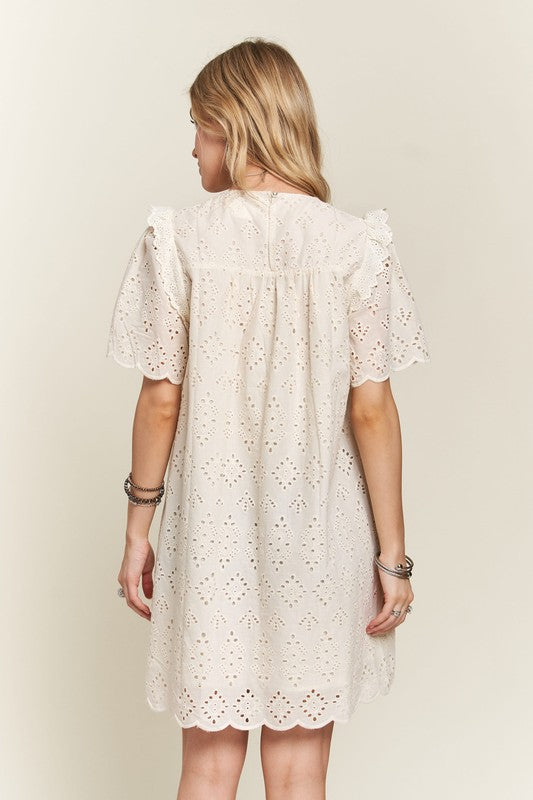 Adora Ruffled Eyelet Round Neck Dress