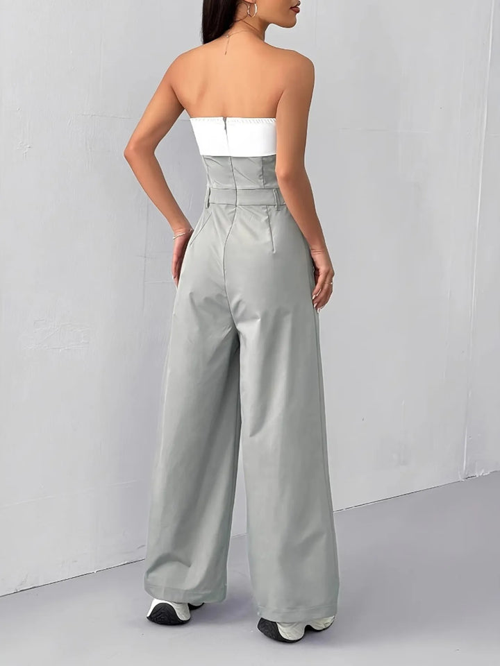 Sage Strapless Color Block Wide Leg Jumpsuit