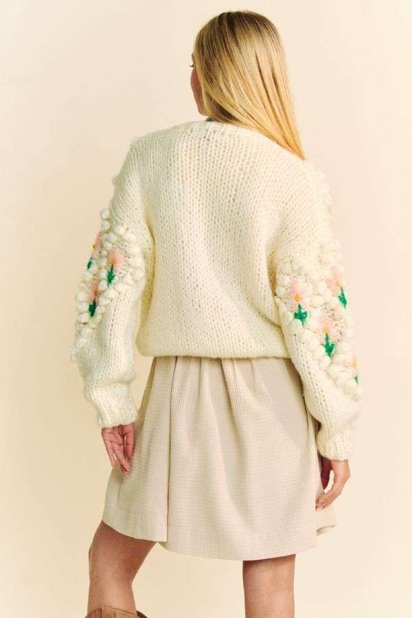 Cream Davi Dani Floral Pattern Button Down Cardigan