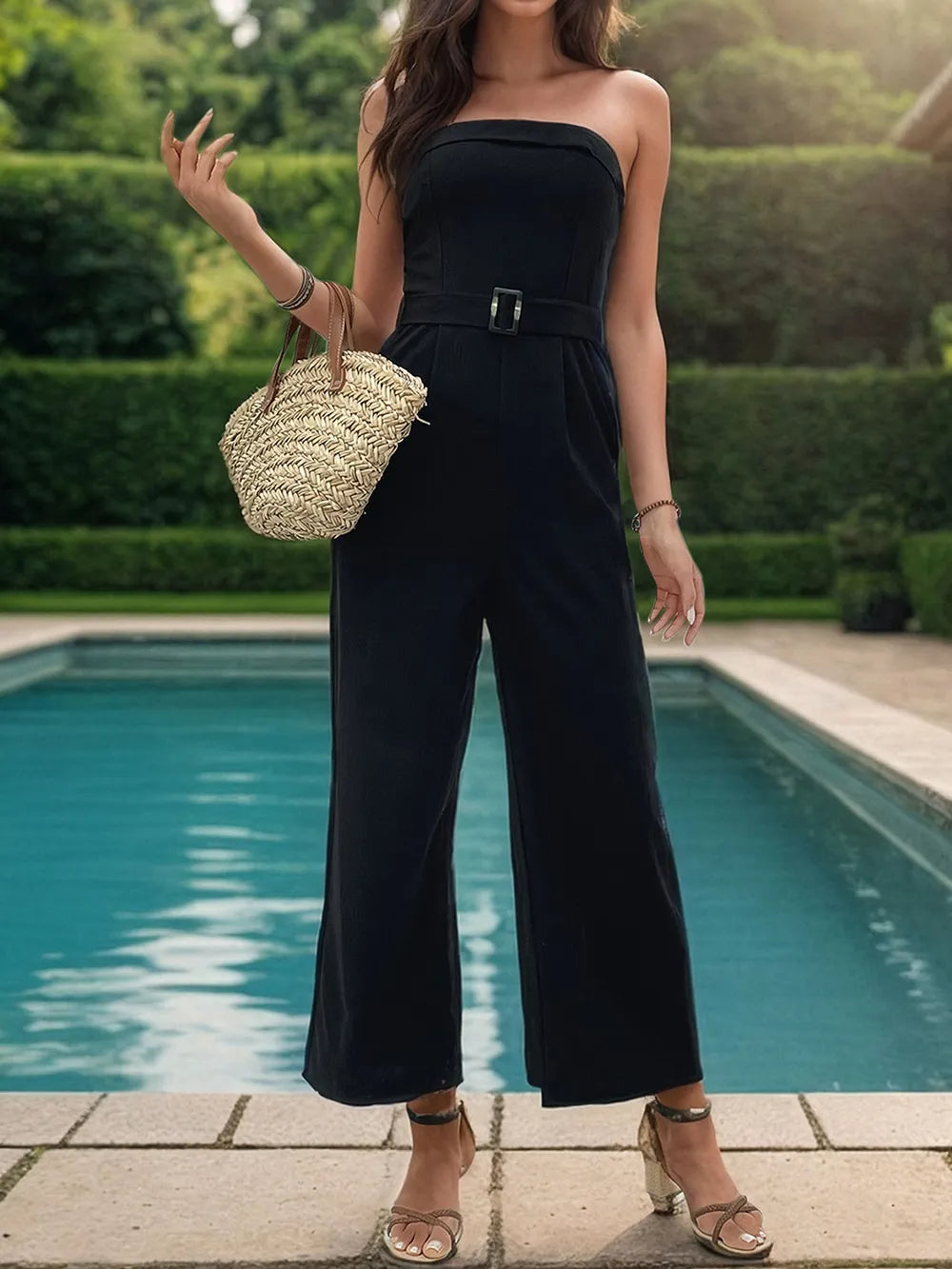 Black Perfee Tube Jumpsuit With Pockets