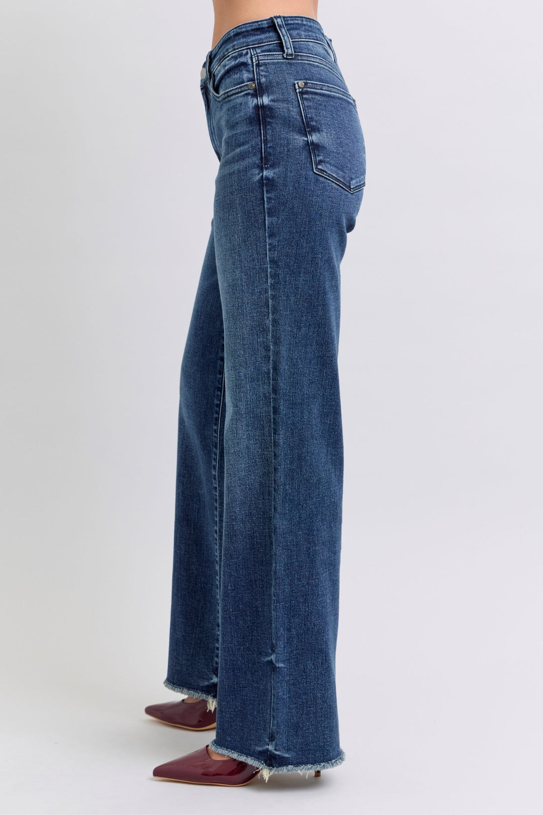 Dark Judy Blue Full Size Raw Hem Mid Rise Jeans