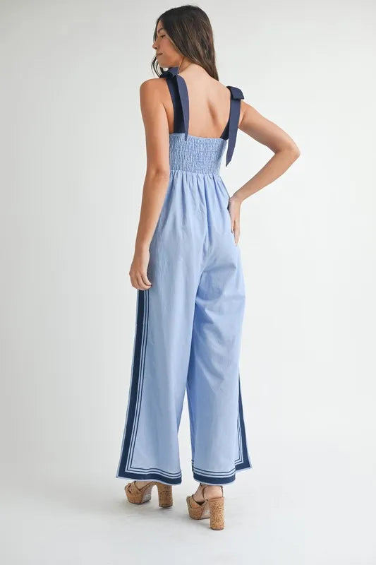 Mable Linen Mix Chevron Sail Shoulder Strap Jumpsuit