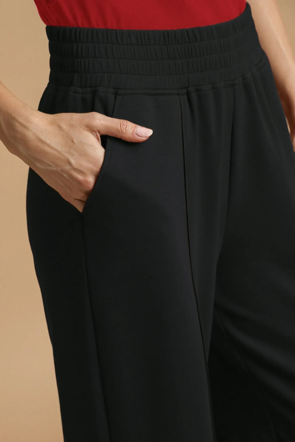 Black Umgee Drawstring Jogger Pants With Front Seam Detail 1
