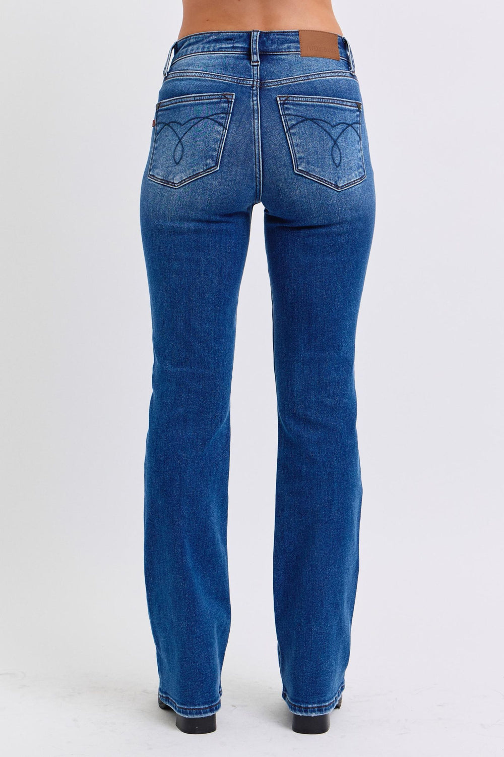 Dark Judy Blue Full Size Run Mid Rise Bootcut Jeans With Thermal Lining