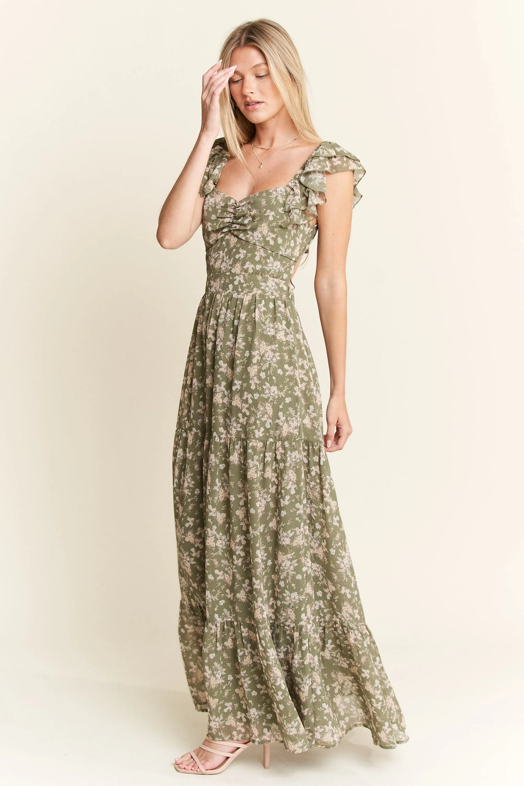 Sage Jade By Jane Ruffle Sleeve Tiered Maxi Dress