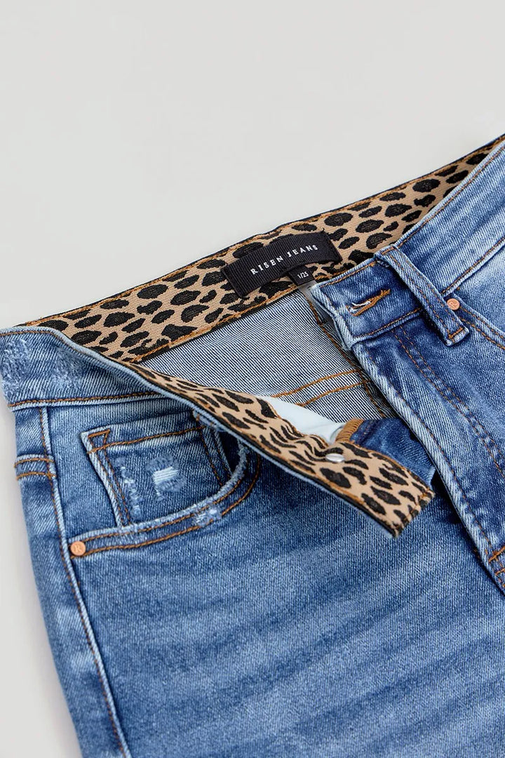 Medium Risen Full Size Tummy Control Elastic Band High Rise Wide Jeans Plus Size