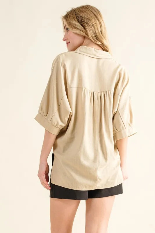 Taupe Brown And The Why Oversized Linen Button Down Shirts Top 1