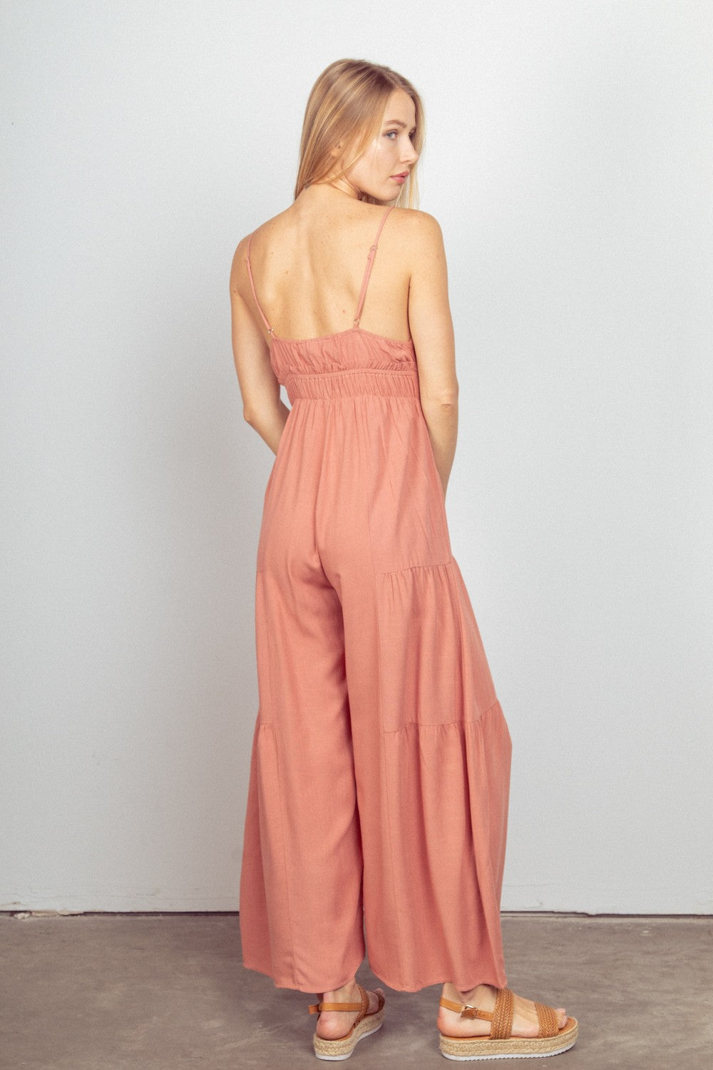 Blush Very J Sleeveless Ruched Wide Leg Jumpsuit 1