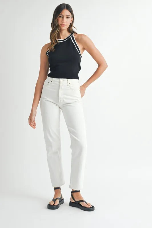 Mable Contrast Trim Grecian Neck Cropped Tank 1