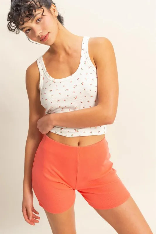 Coral Hyfve High Waist Ribbed Fitted Biker Shorts