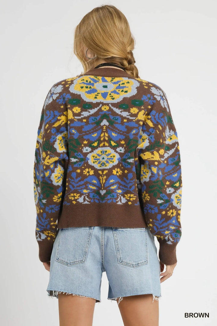 Umgee Floral Knit Button Up Cardigan 1