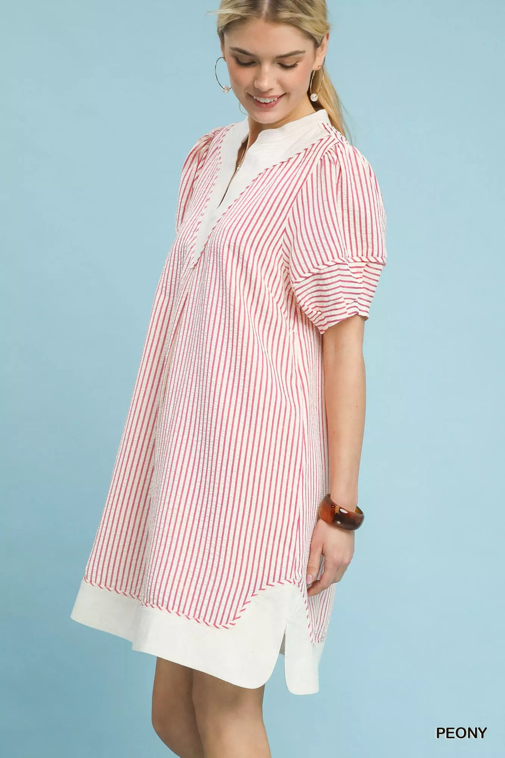 Peony Umgee Pinstripe Shift Dress With Contrast Trim 1