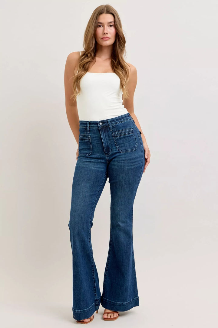 Dk Judy Blue High Waisted Flare Jeans With Front Pockets