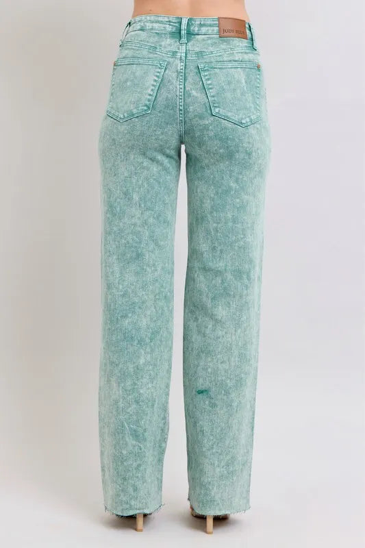 Sea Green Judy Blue Full Size High Waist Garment Dyed Raw Hem Dad Jean Plus Size