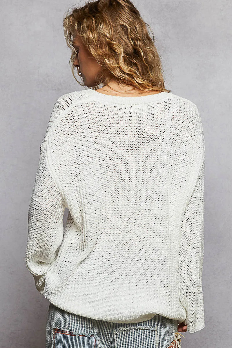 Pol Oversized V Neck Knit Top