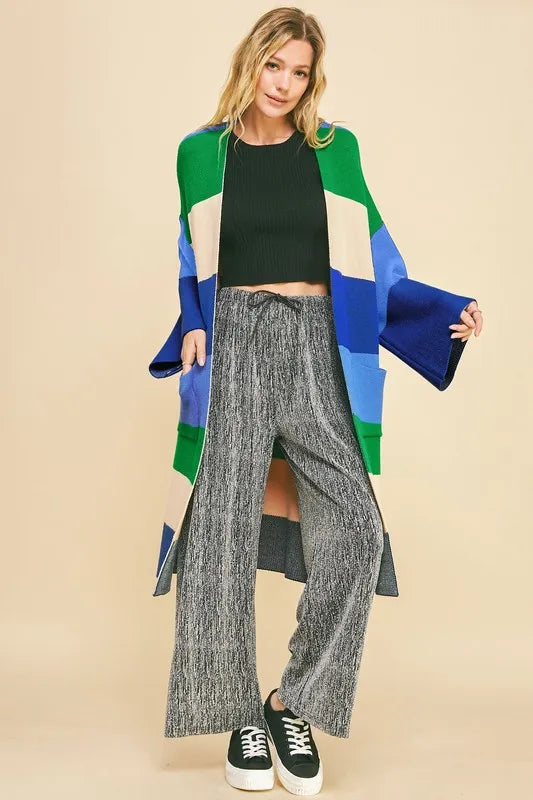 Davi Dani Color Block Kimono Sleeve Open Front Cardigan