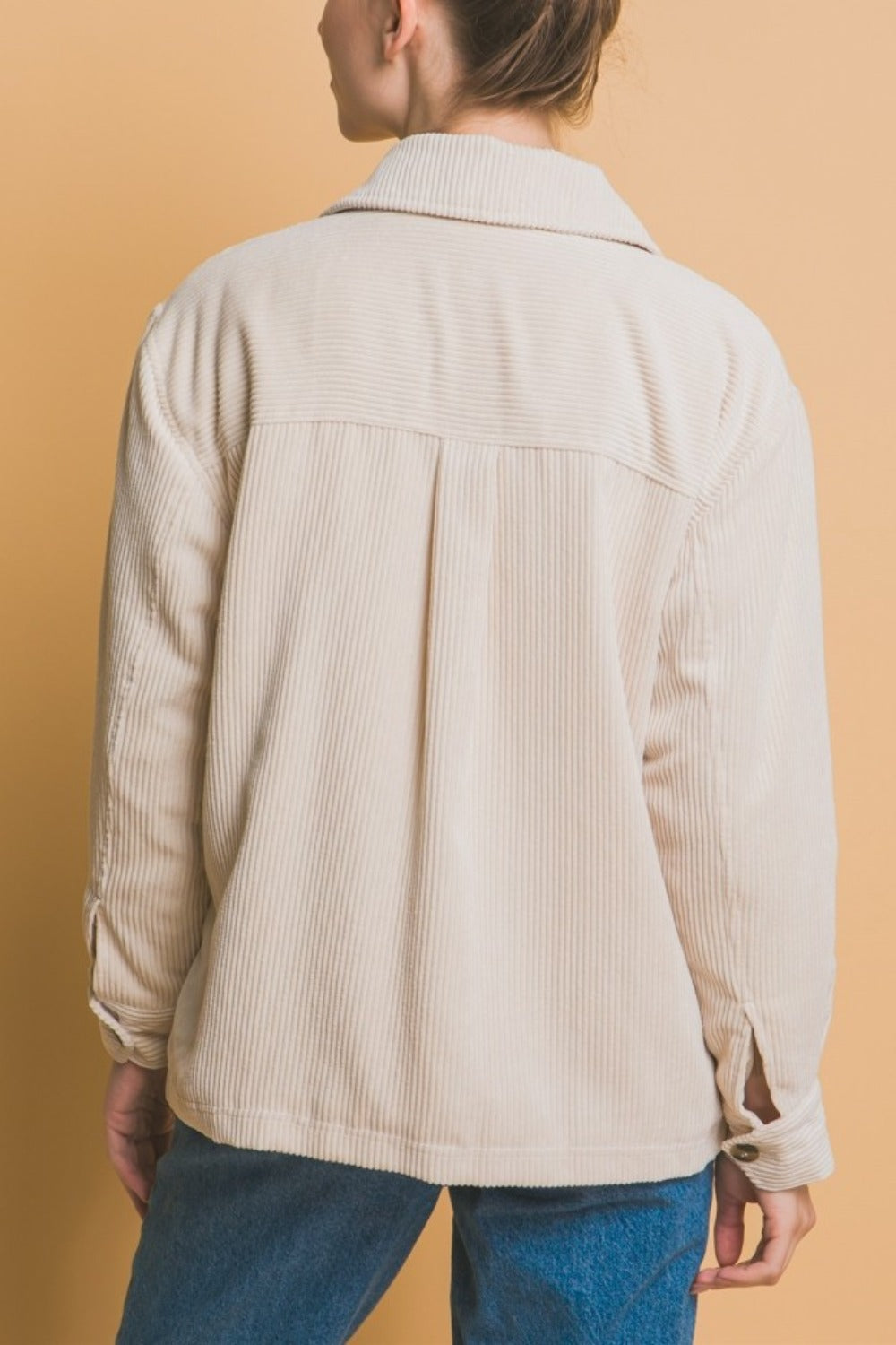 Cream Love Tree Corduroy Button Up Jacket With Sherpa Inside 1