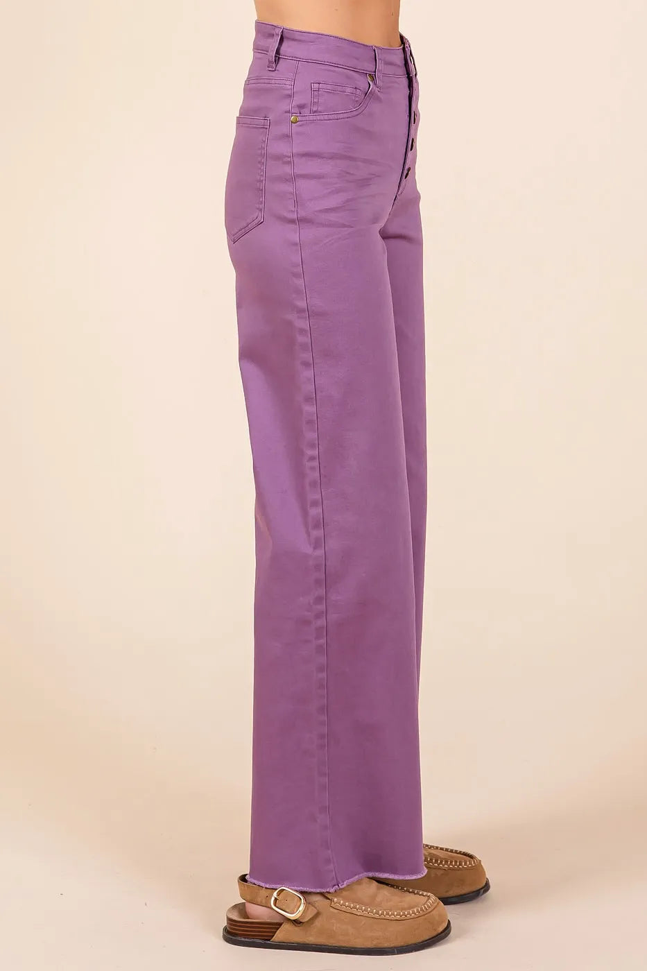 Plum Mittoshop Twill High Waisted Button Fly Wide Leg Pants 1
