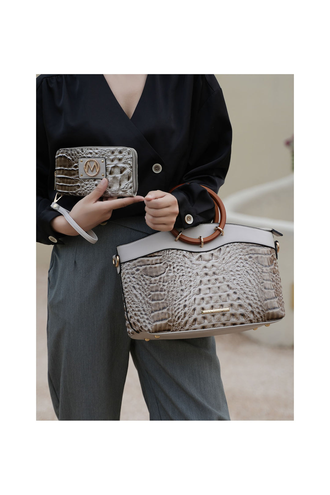 Black Mkf Phoebe Tote With Wristlet Wallet Bag By Mia K
