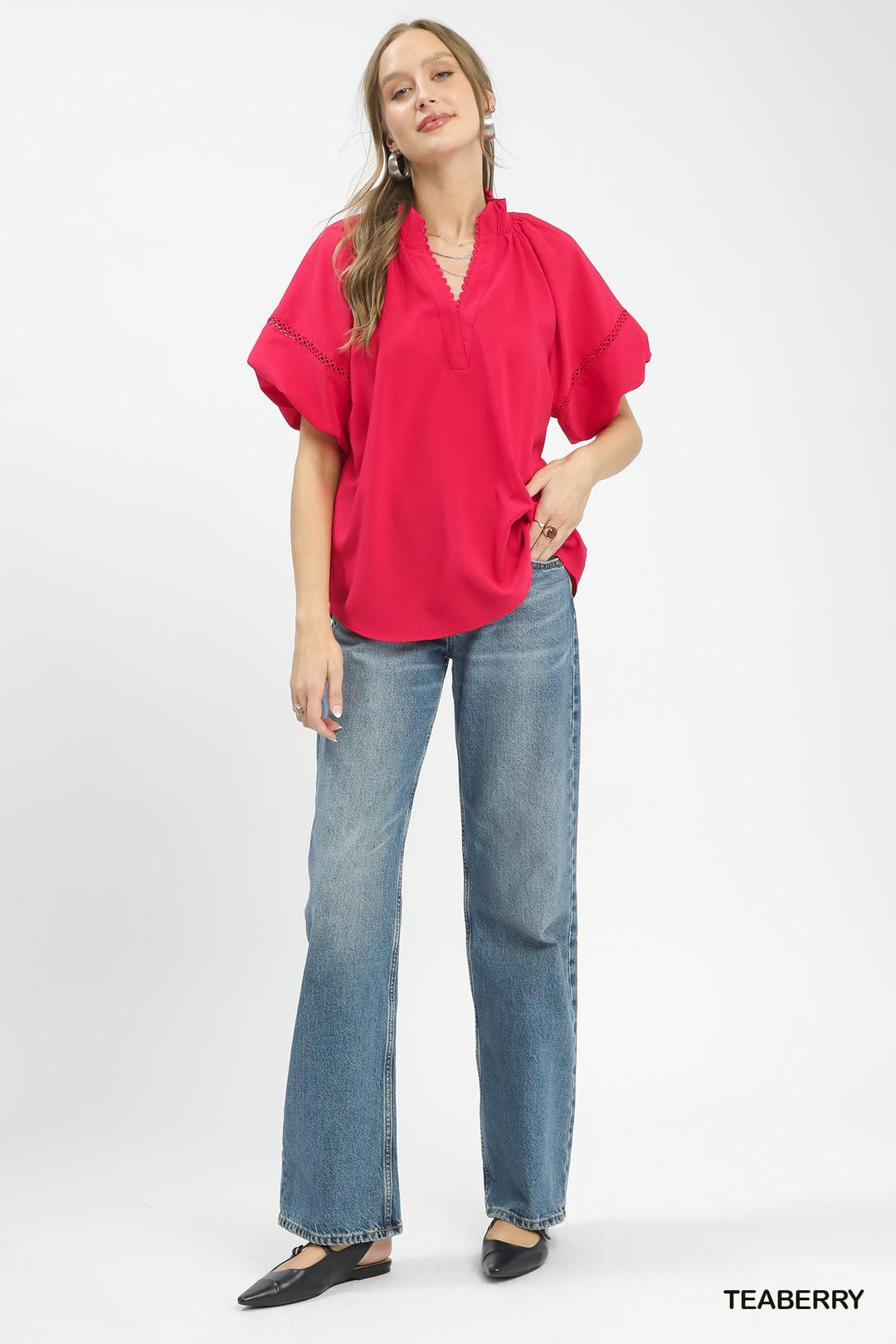 Umgee Lace Trim Peasant Top