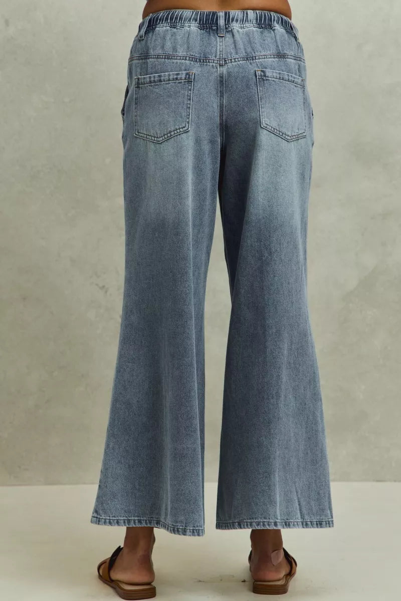 Denim So Me Mid Rise Elastic Waist Flare Denim Jeans