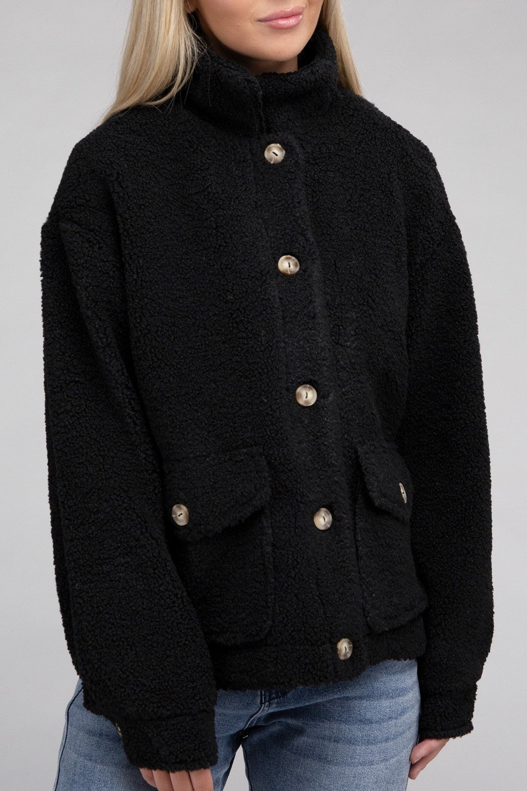 Cozy Sherpa Button Front Jacket | Anekay