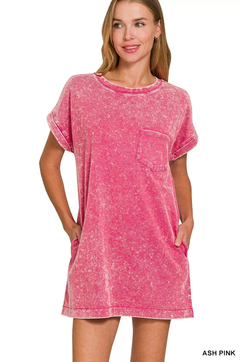 Ash Pink Zenana Premium Cotton Washed T Shirt Dress 2