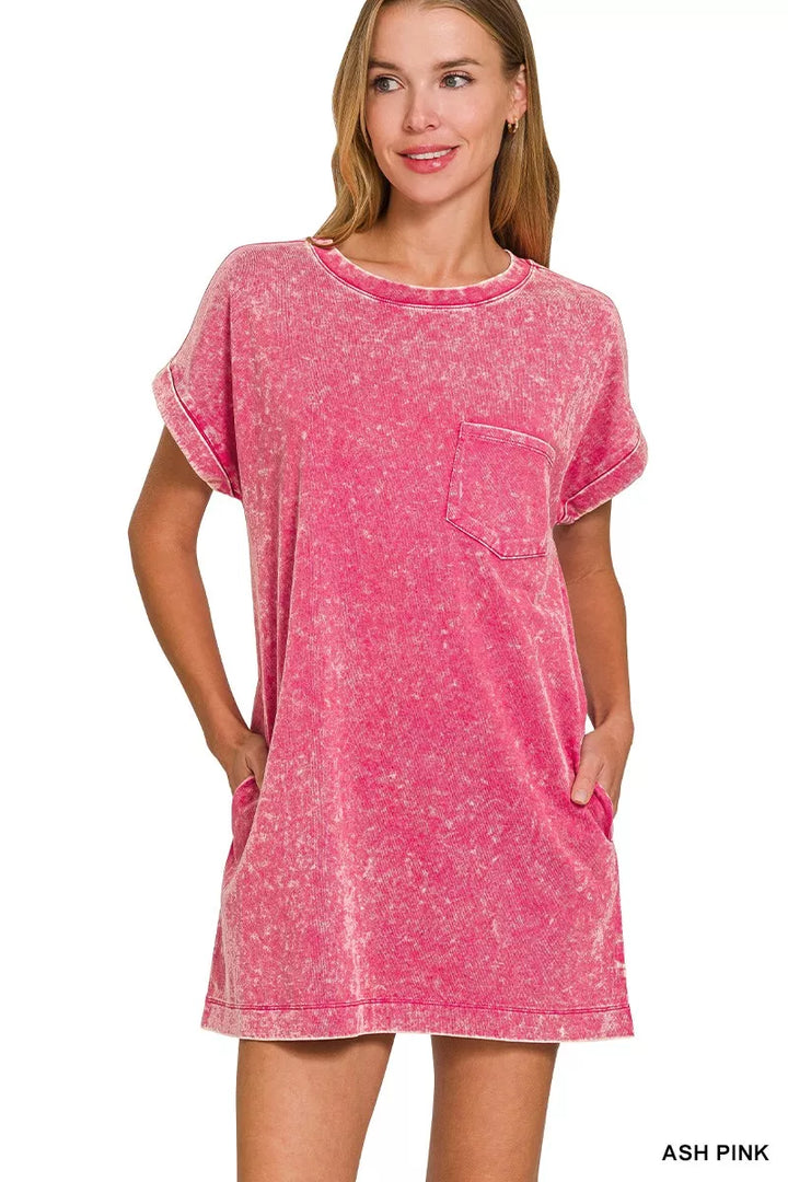 Ash Pink Zenana Premium Cotton Washed T Shirt Dress 2